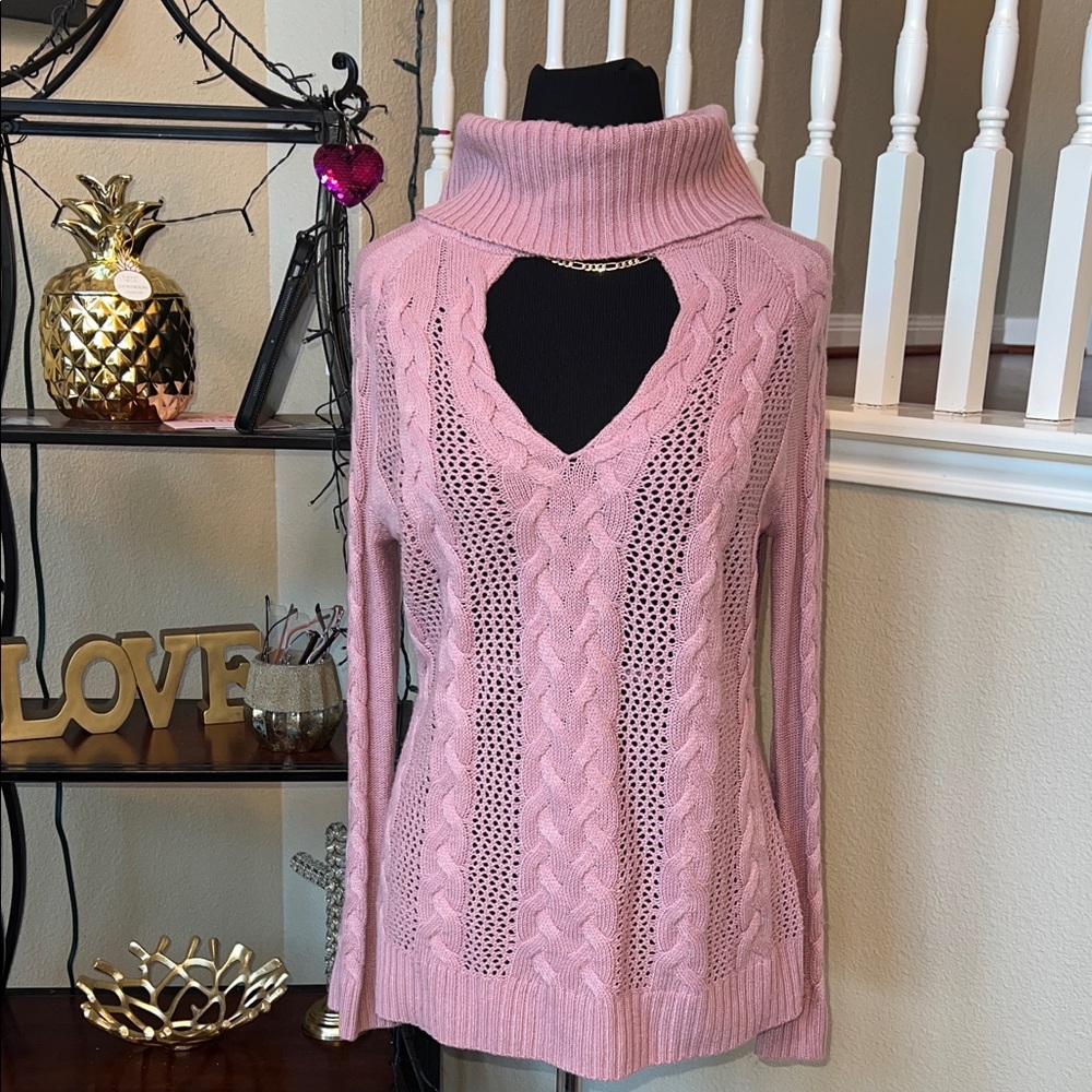 New York & Company Pink Cowl Neck Sweater
